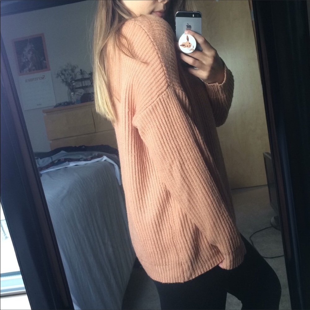 Cute Oversized Coral Ribbed Sweater